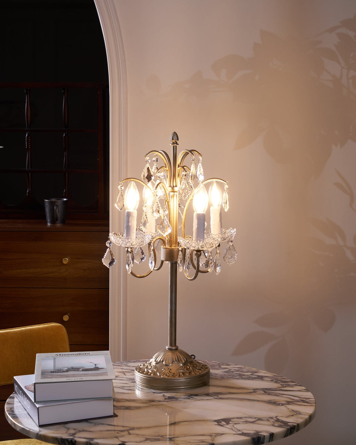Crystal Chandelier-Style Table Lamp with Metal Frame for Bedroom & Living Room Lighting | 22 in Height Decorative Accent Light for Nightstan | Thomler