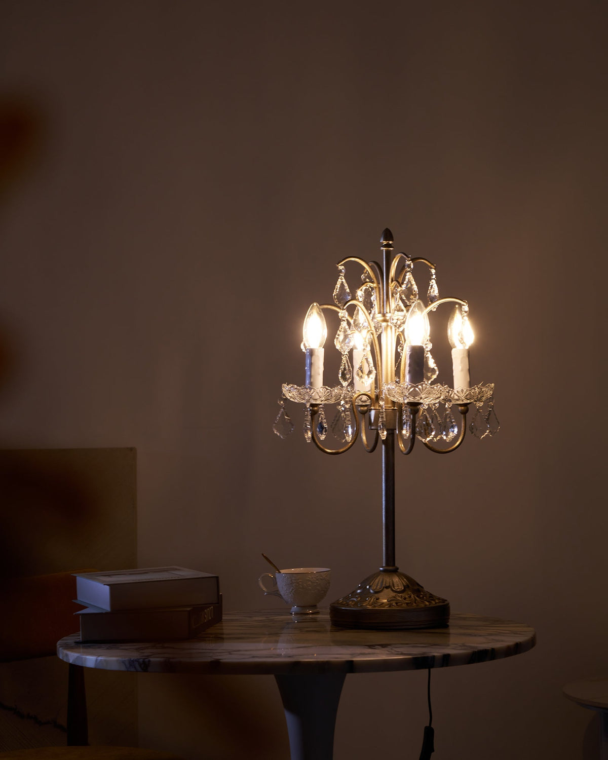 Crystal Chandelier-Style Table Lamp with Metal Frame for Bedroom & Living Room Lighting | 22 in Height Decorative Accent Light for Nightstan | Thomler