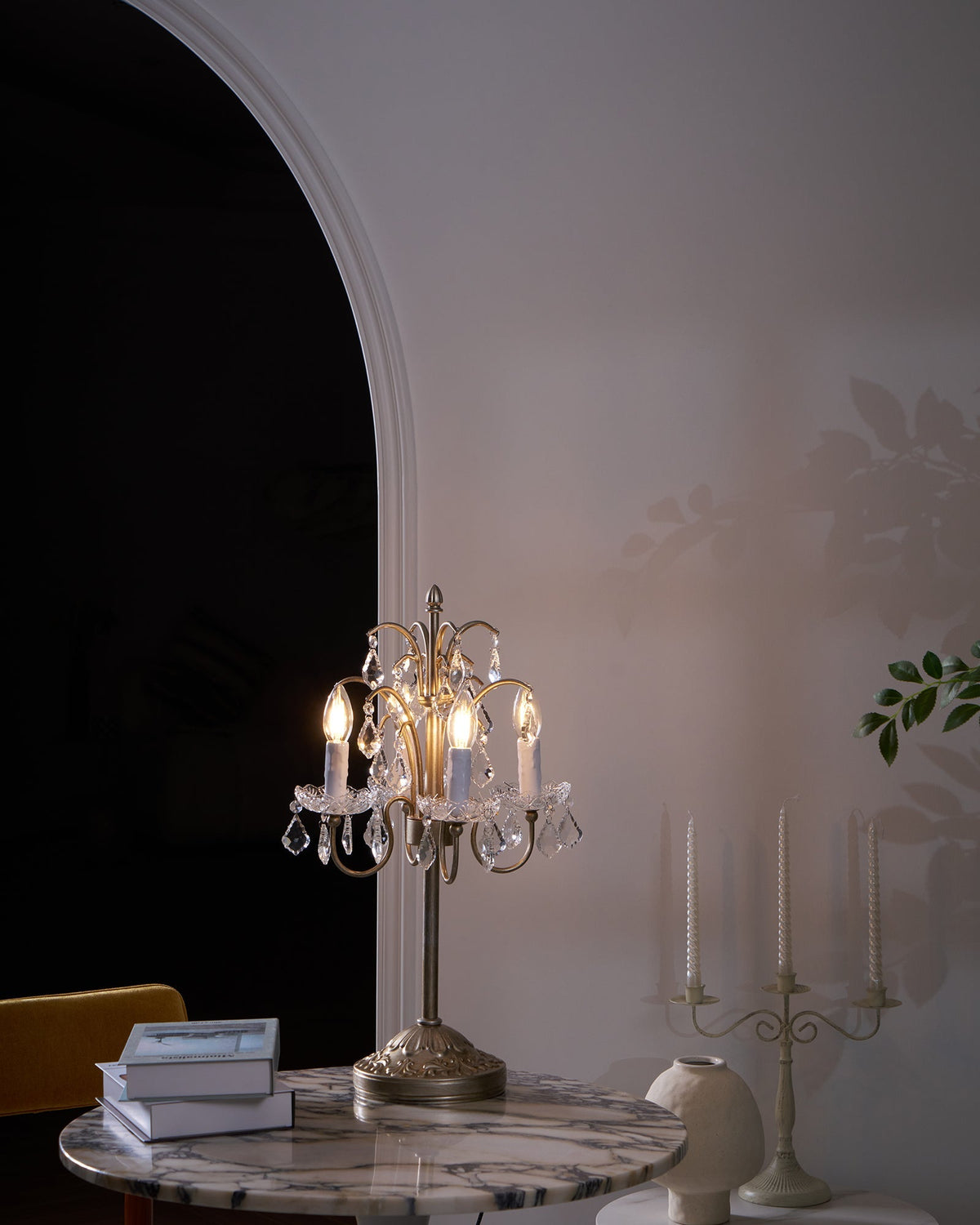 Crystal Chandelier-Style Table Lamp with Metal Frame for Bedroom & Living Room Lighting | 22 in Height Decorative Accent Light for Nightstan | Thomler