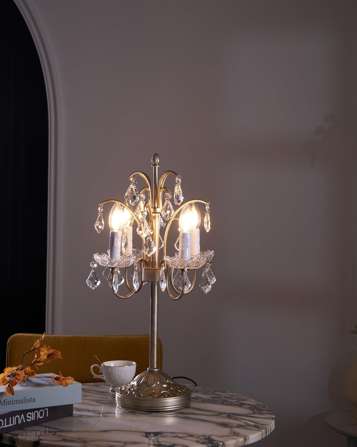 Crystal Chandelier-Style Table Lamp with Metal Frame for Bedroom & Living Room Lighting | 22 in Height Decorative Accent Light for Nightstan | Thomler