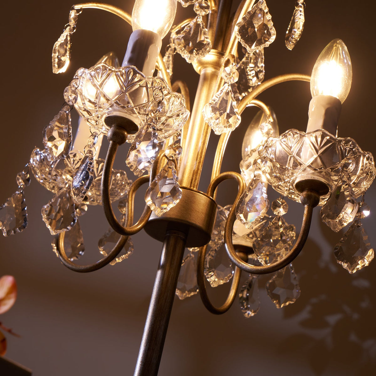Crystal Chandelier-Style Table Lamp with Metal Frame for Bedroom & Living Room Lighting | 22 in Height Decorative Accent Light for Nightstan | Thomler