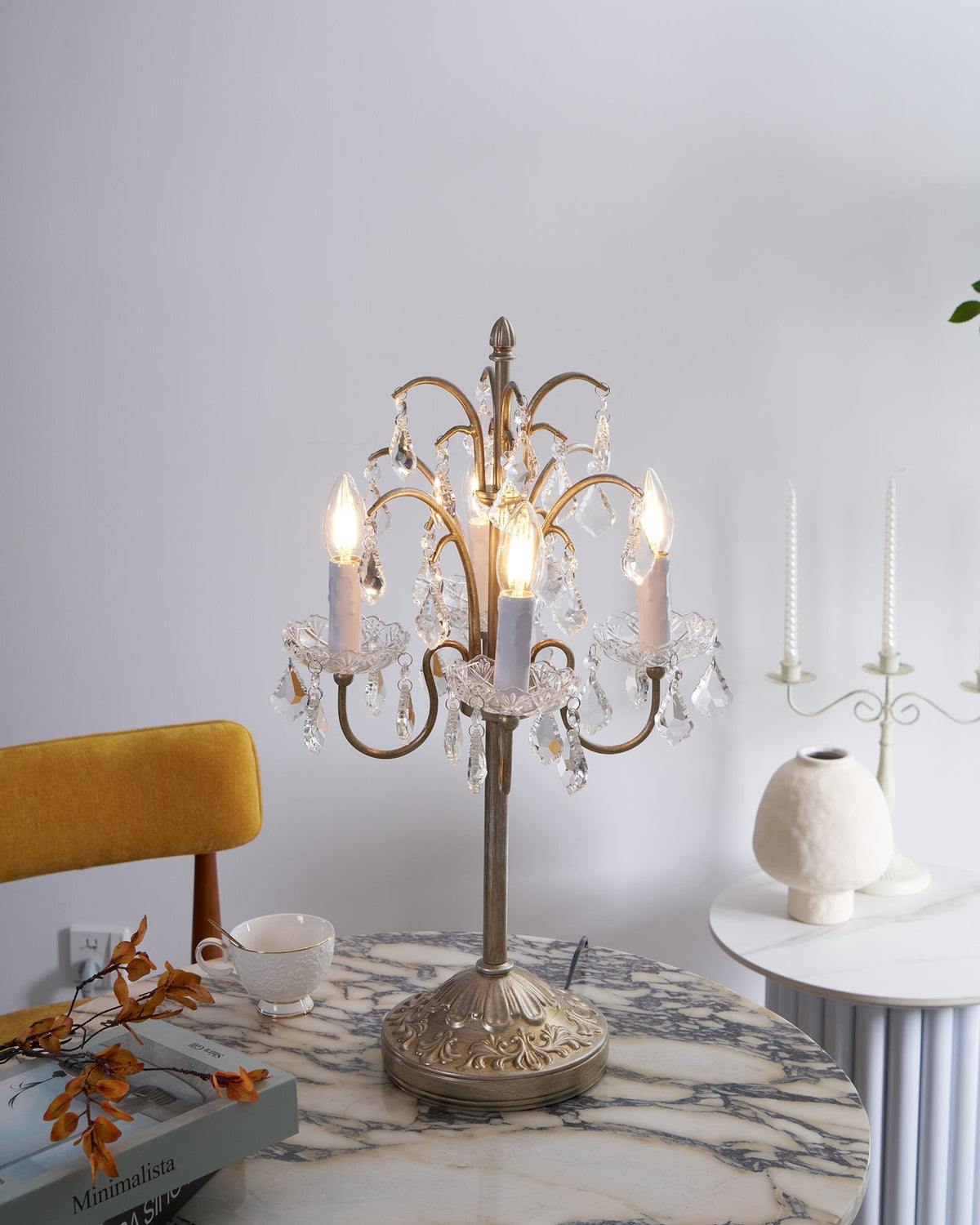 Crystal Chandelier-Style Table Lamp with Metal Frame for Bedroom & Living Room Lighting | 22 in Height Decorative Accent Light for Nightstan | Thomler