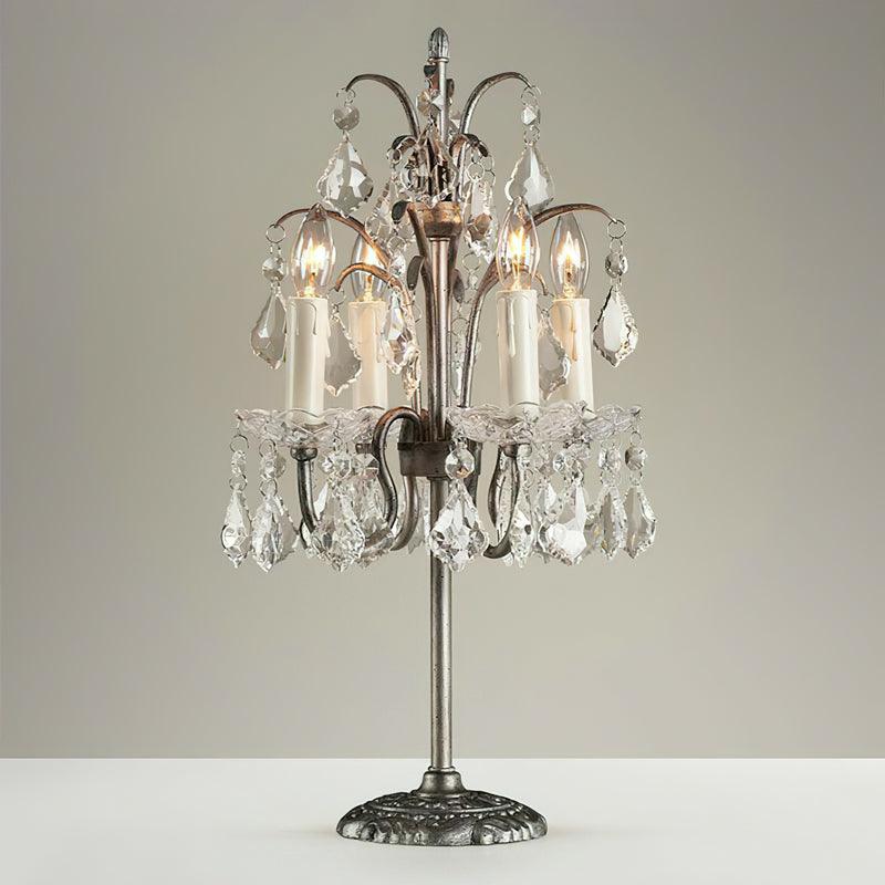 Crystal Chandelier-Style Table Lamp with Metal Frame for Bedroom & Living Room Lighting | 22 in Height Decorative Accent Light for Nightstan | Thomler
