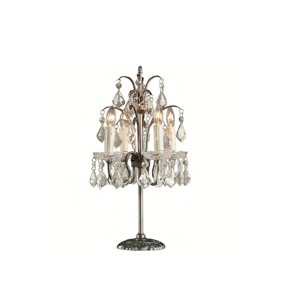 Crystal Chandelier-Style Table Lamp with Metal Frame for Bedroom & Living Room Lighting | 22 in Height Decorative Accent Light for Nightstan | Thomler