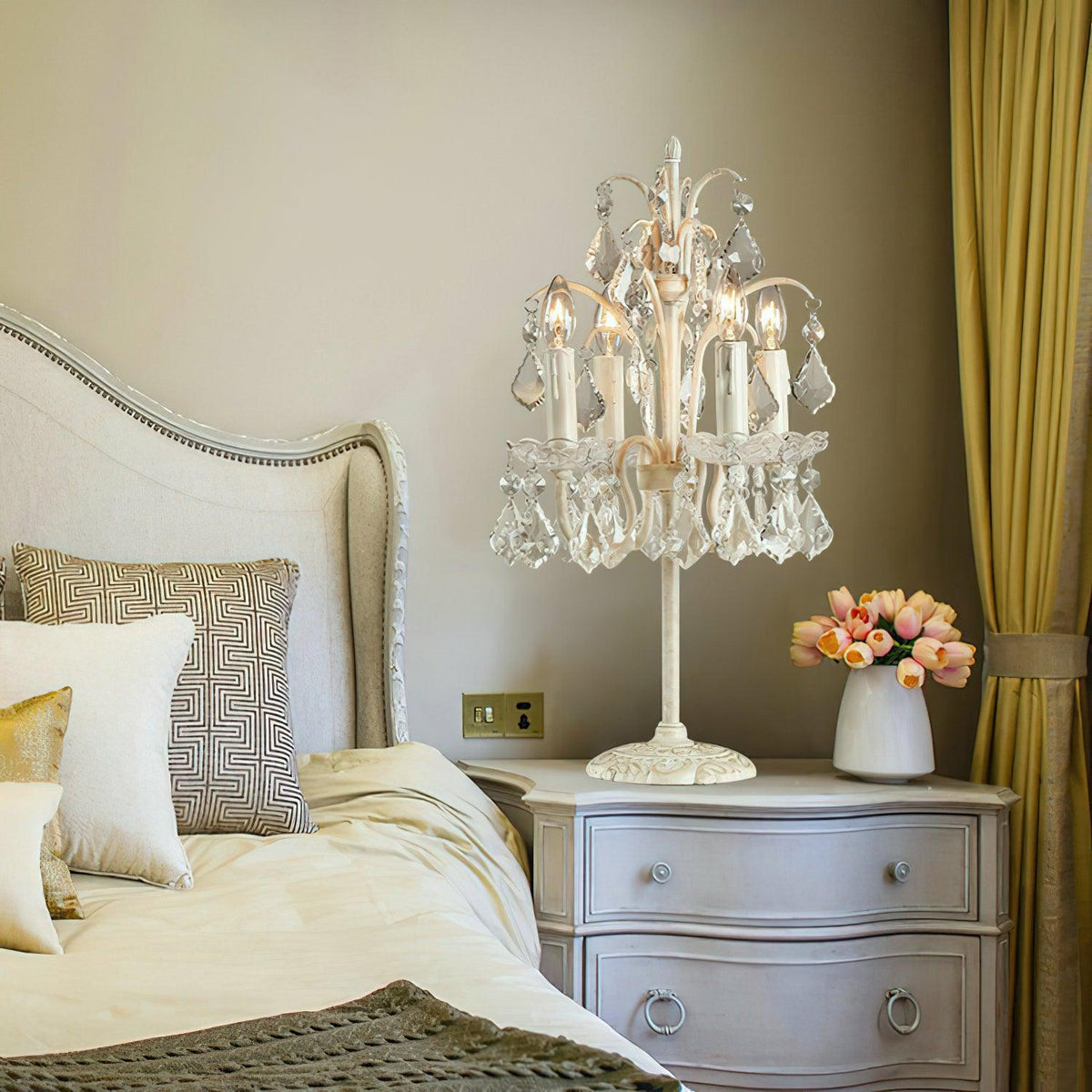 Crystal Chandelier-Style Table Lamp with Metal Frame for Bedroom & Living Room Lighting | 22 in Height Decorative Accent Light for Nightstan | Thomler