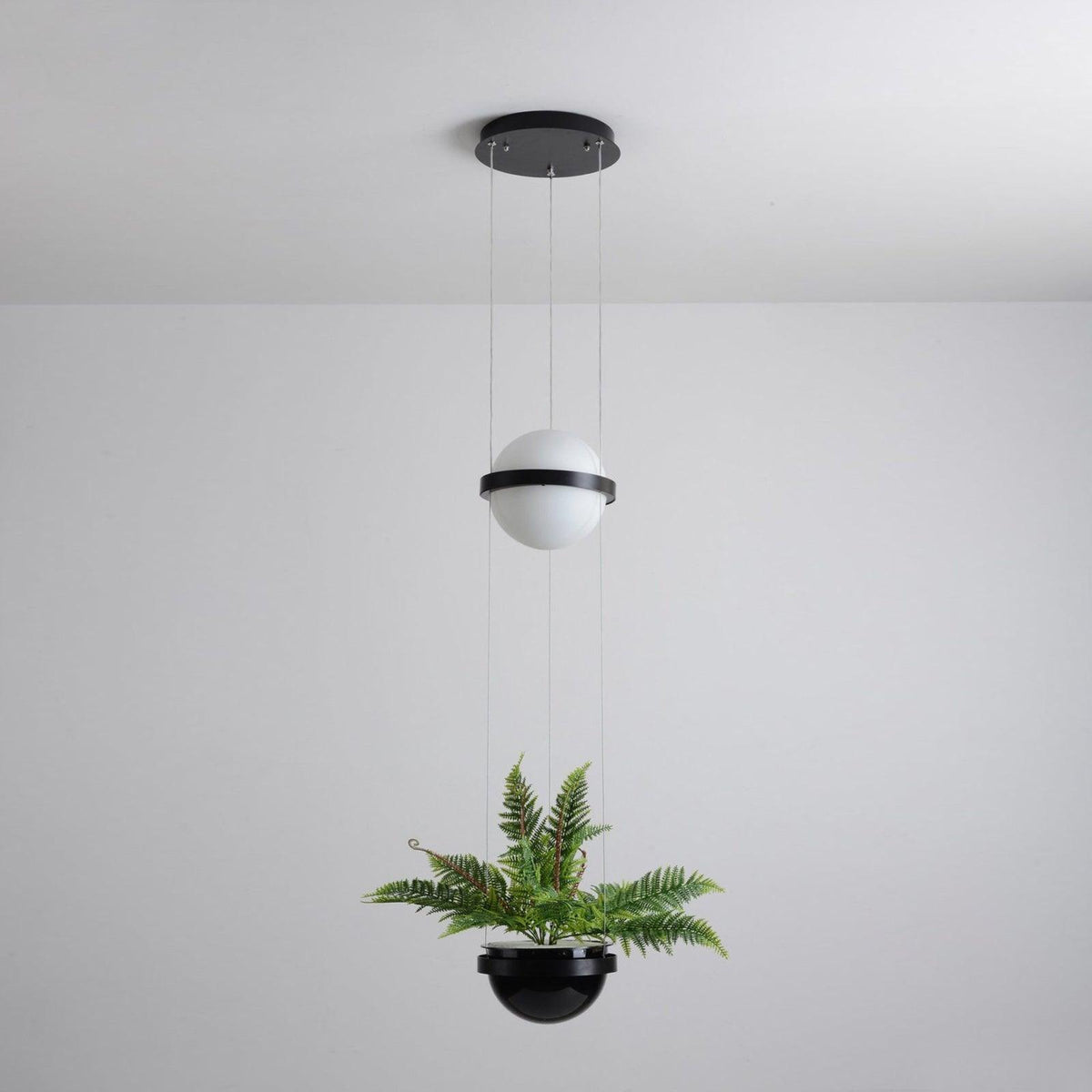 Spherical LED Hanging Fixture for Kitchen Island & Dining Area – Adjustable Height Black Metal Pendant with Dual-Tone Lighting, 8.7 in Acryl | Thomler