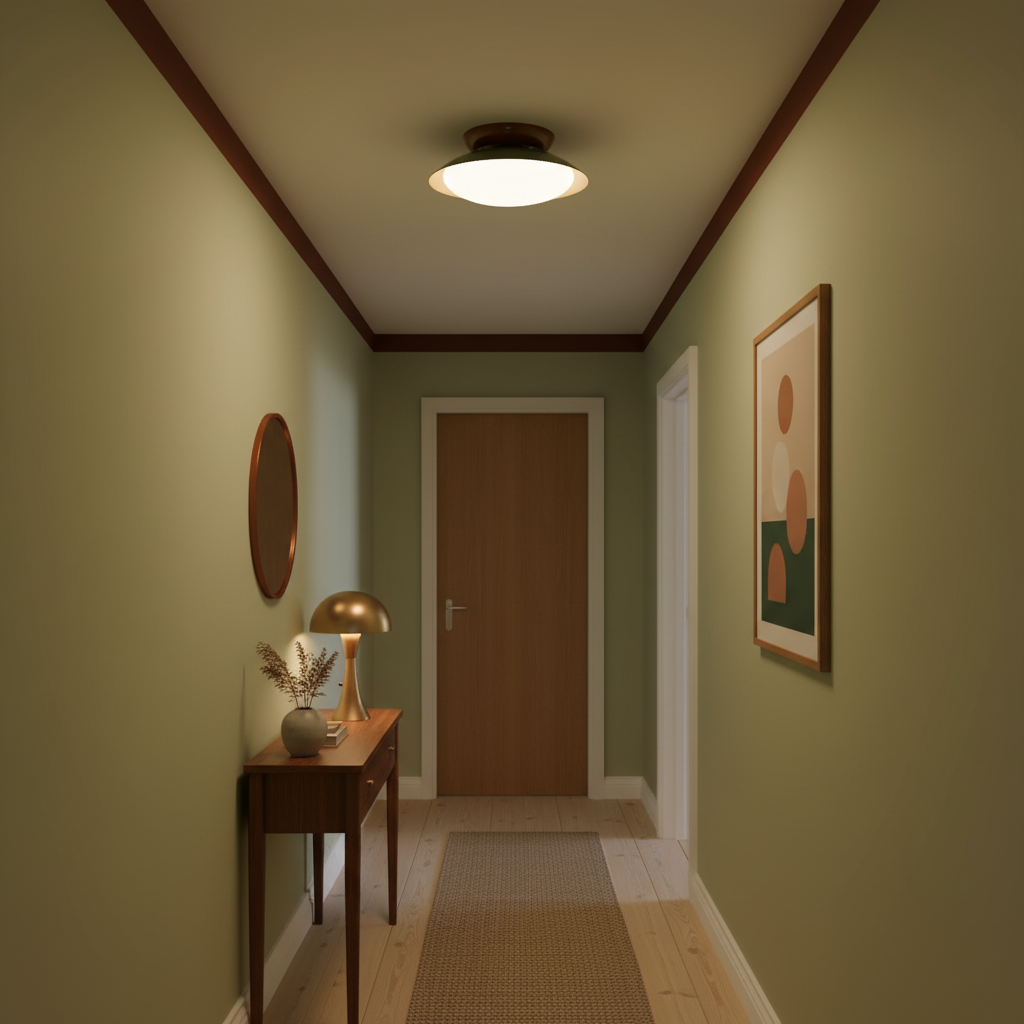 Lámpara de techo LED empotrable de 10 pulgadas con estructura metálica verde y marrón para cocina, baño o patio cubierto