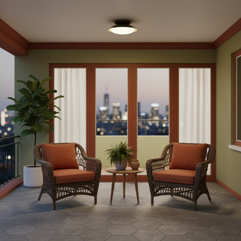 Lámpara de techo LED empotrable de 10 pulgadas con estructura metálica verde y marrón para cocina, baño o patio cubierto