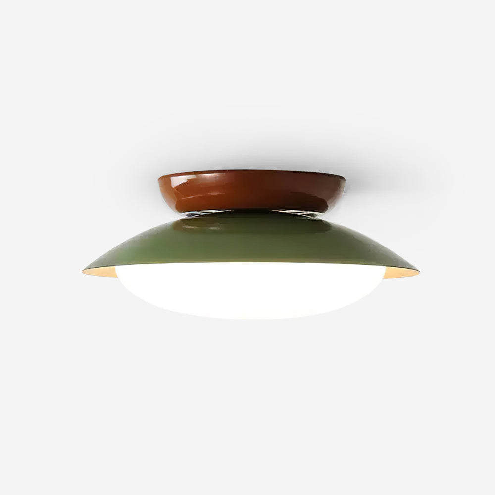 Flush-Mount LED Dome Light 10-Inch Metal Fixture Green Brown for Kitchen Bathroom Covered Patio
