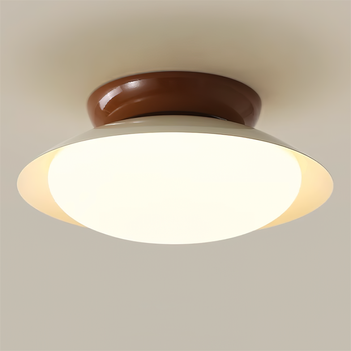 Lámpara de techo LED empotrable de 10 pulgadas con estructura metálica verde y marrón para cocina, baño o patio cubierto