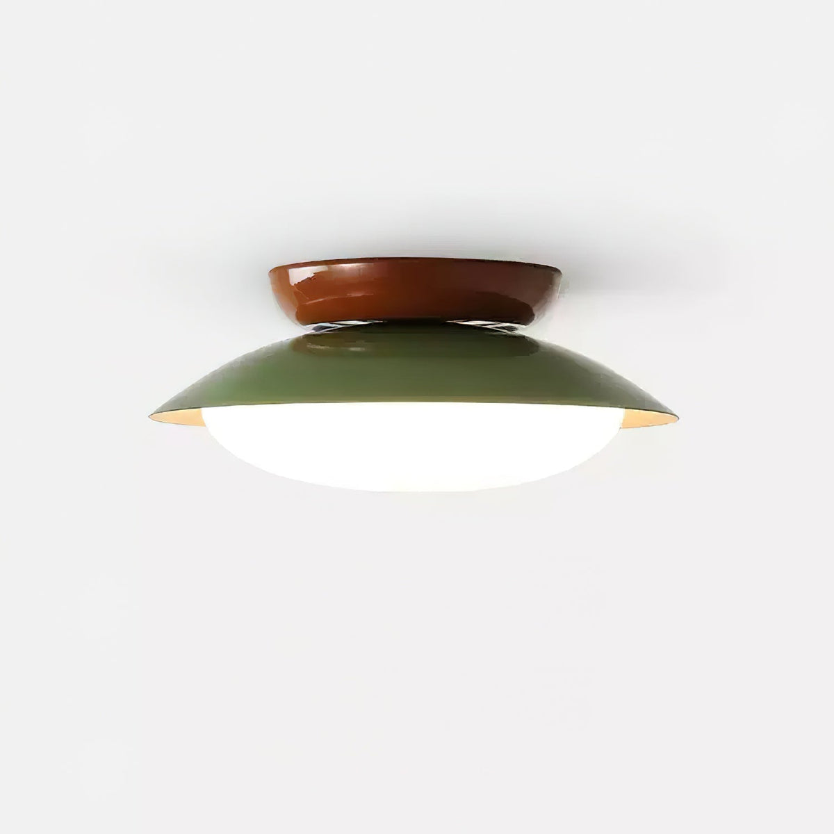 Flush-Mount LED Dome Light 10-Inch Metal Fixture Green Brown for Kitchen Bathroom Covered Patio