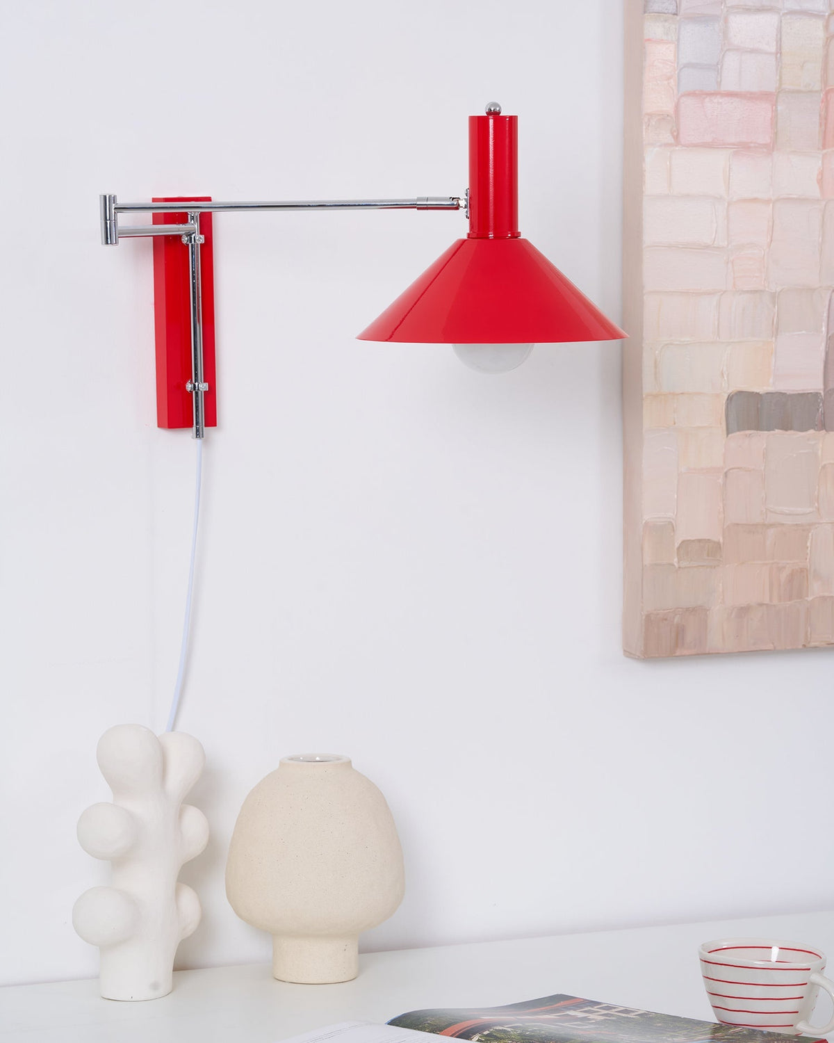 Rotating Sconce with Pivoting Head for Bedroom, Bathroom & Hallway – Metal Fixture in White, Black, Red – 10-Inch Adjustable Design | Thomler