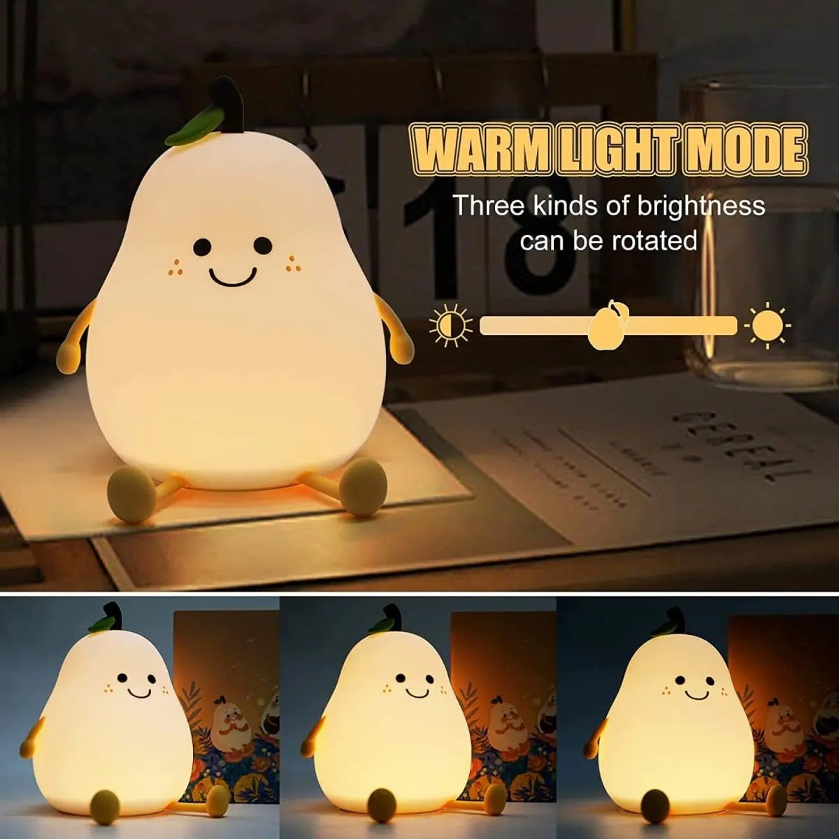 Squishy Pear Night Light for Kids, Rechargeable LED Touch Lamp with 7 Color Modes, Soft Silicone Nursery Nightlight for Children's Bedroom | Thomler