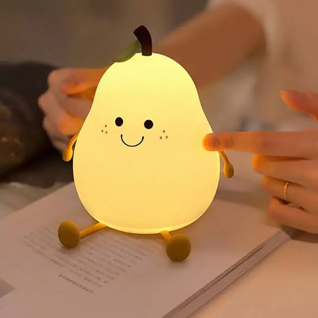 Squishy Pear Night Light for Kids, Rechargeable LED Touch Lamp with 7 Color Modes, Soft Silicone Nursery Nightlight for Children's Bedroom | Thomler