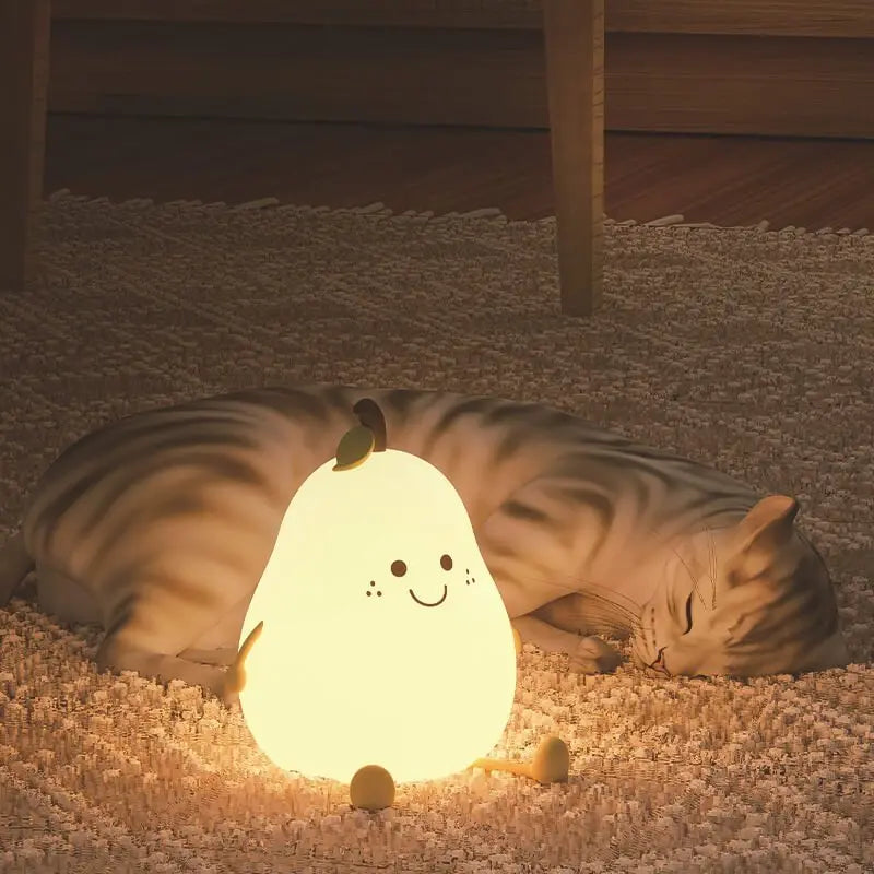 Squishy Pear Night Light for Kids, Rechargeable LED Touch Lamp with 7 Color Modes, Soft Silicone Nursery Nightlight for Children's Bedroom | Thomler
