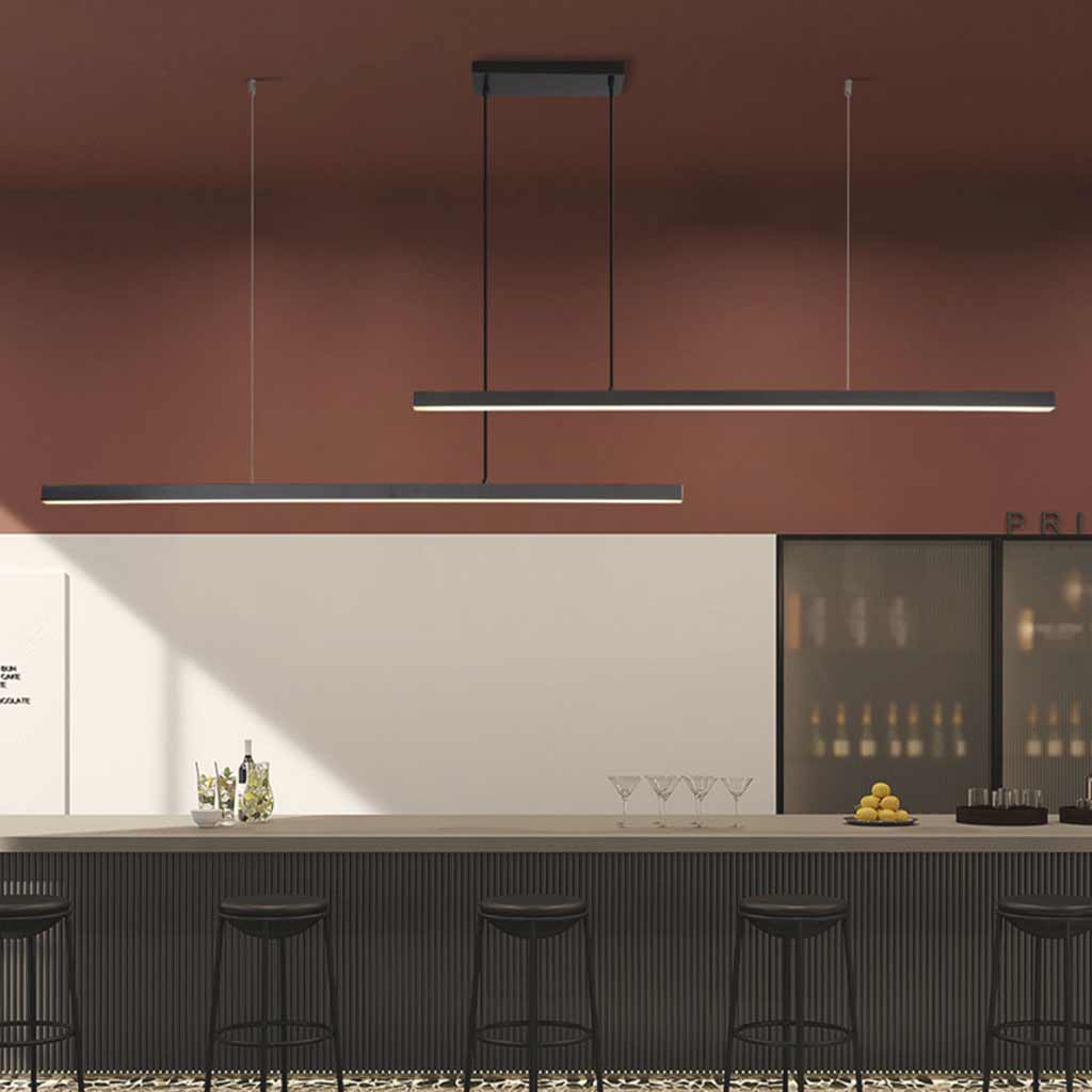 Linear LED Ceiling Fixture Brass Finish Adjustable Height Dimmable Remote Control for Kitchen Island Dining Room Table Modern Hanging Light | Thomler