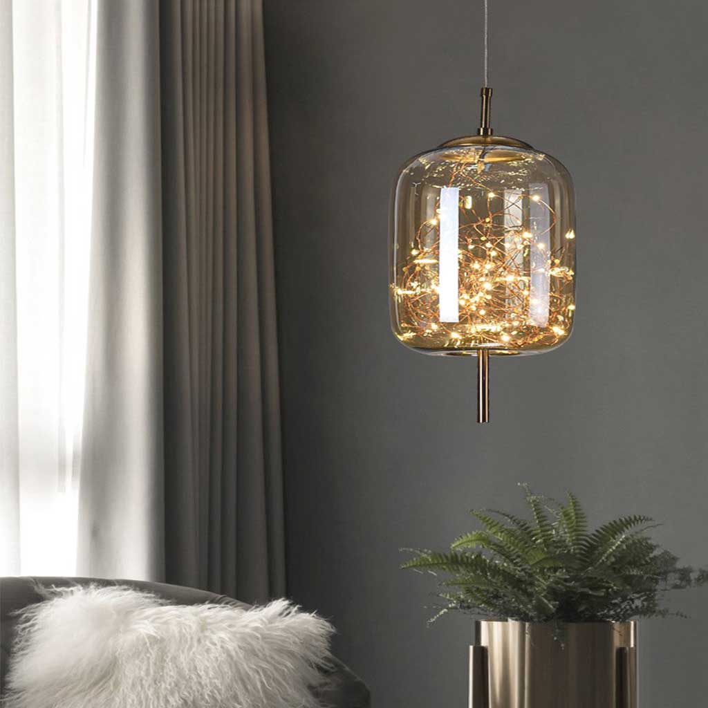 Glass Hanging Light Fixture with Adjustable Temperature Control for Dining Room Kitchen Bedroom | Nordic Style Ceiling Drop Lamp with Star P | Thomler