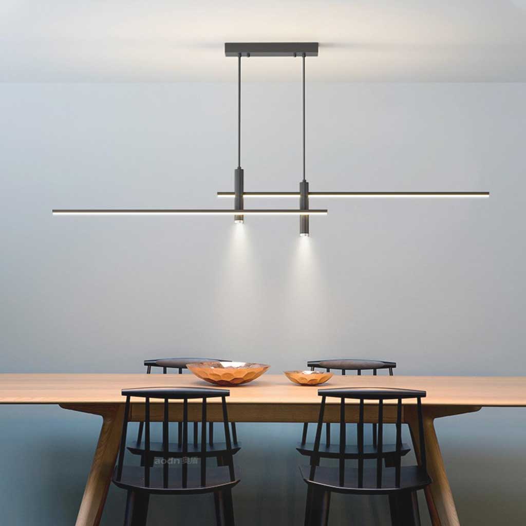 Sleek Overhead Linear LED Fixture 31.5 in Aluminum with Adjustable Spots for Kitchen Island Dining Table Modern Suspension Lamp in Black or | Thomler