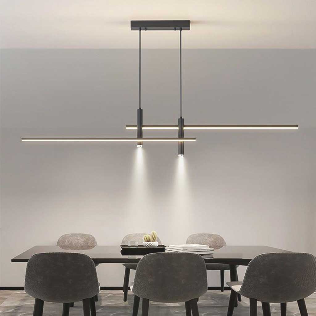 Sleek Overhead Linear LED Fixture 31.5 in Aluminum with Adjustable Spots for Kitchen Island Dining Table Modern Suspension Lamp in Black or | Thomler