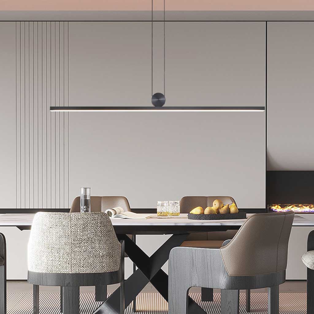 Linear LED Ceiling Light 39-Inch Dimmable Remote Control Aluminum Black Fixture for Dining Kitchen Island Bar Modern Minimalist Hanging Lamp | Thomler