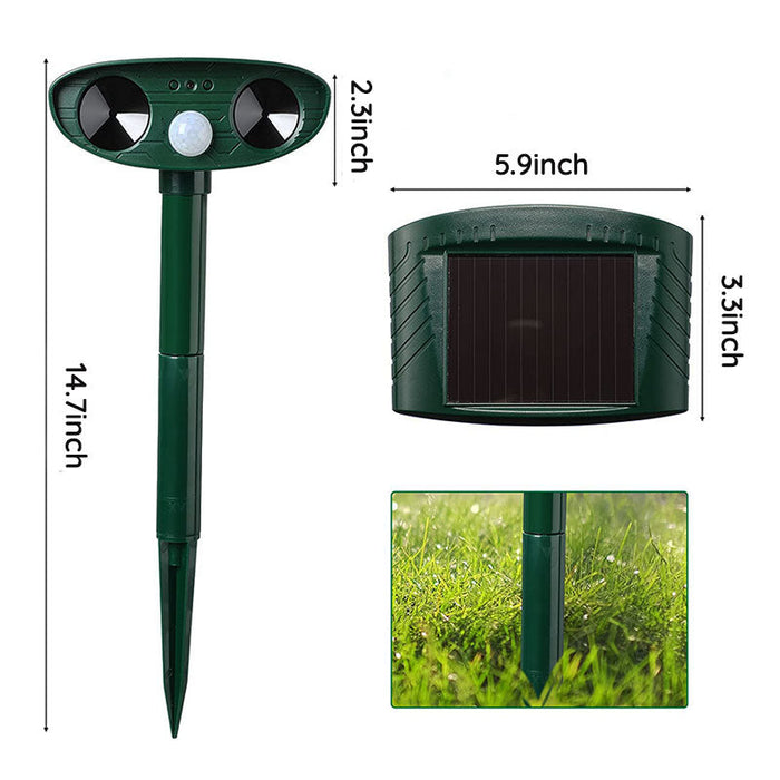 Motion-Activated Animal Deterrent Device with Solar Power for Yards and Gardens | Outdoor Pest Control | Ultrasonic Wildlife Repellent | Wea