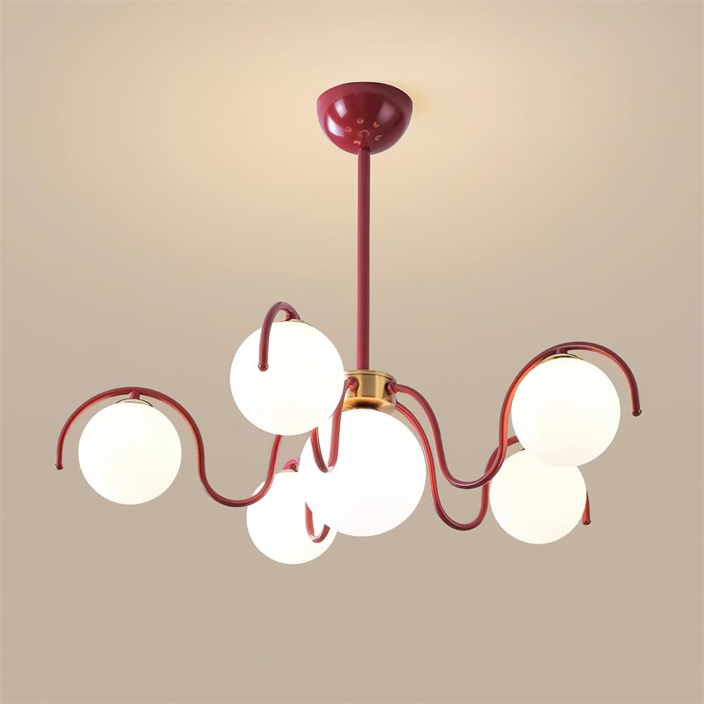 Glazen plafondlamp met meerdere armen, 30 inch breedte, rode metalen kroonluchter voor kookeiland, moderne takvormige hanglamp voor boven de eettafel, voor binnengebruik | Thomler
