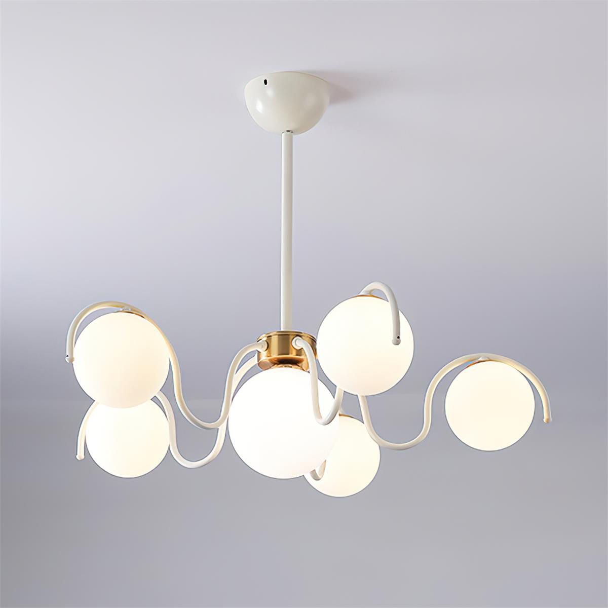 Glazen plafondlamp met meerdere armen, 30 inch breedte, rode metalen kroonluchter voor kookeiland, moderne takvormige hanglamp voor boven de eettafel, voor binnengebruik | Thomler