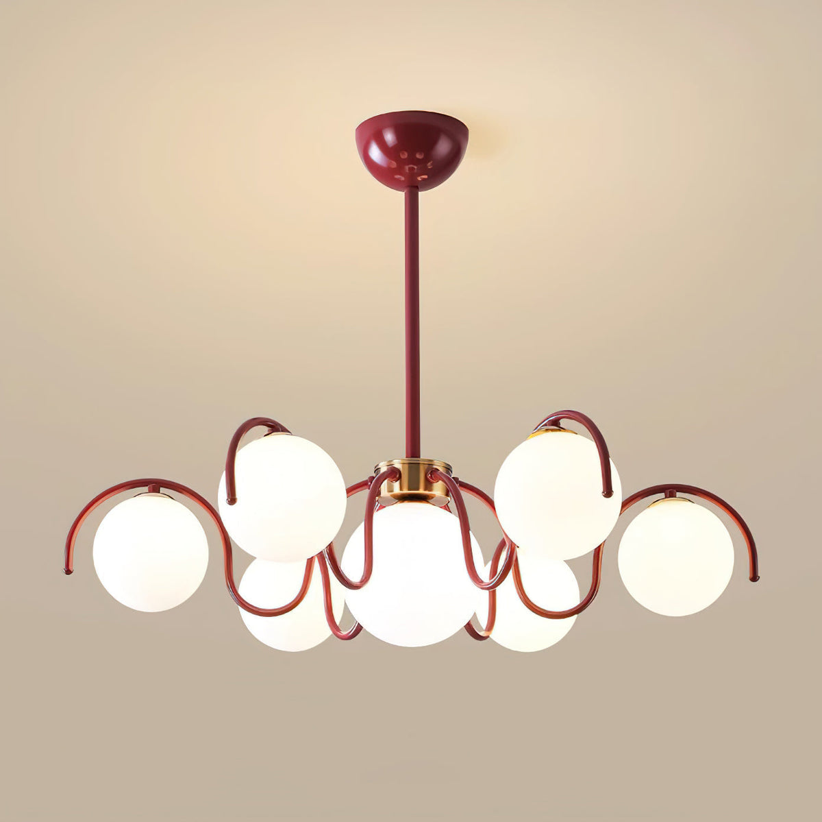 Glazen plafondlamp met meerdere armen, 30 inch breedte, rode metalen kroonluchter voor kookeiland, moderne takvormige hanglamp voor boven de eettafel, voor binnengebruik | Thomler