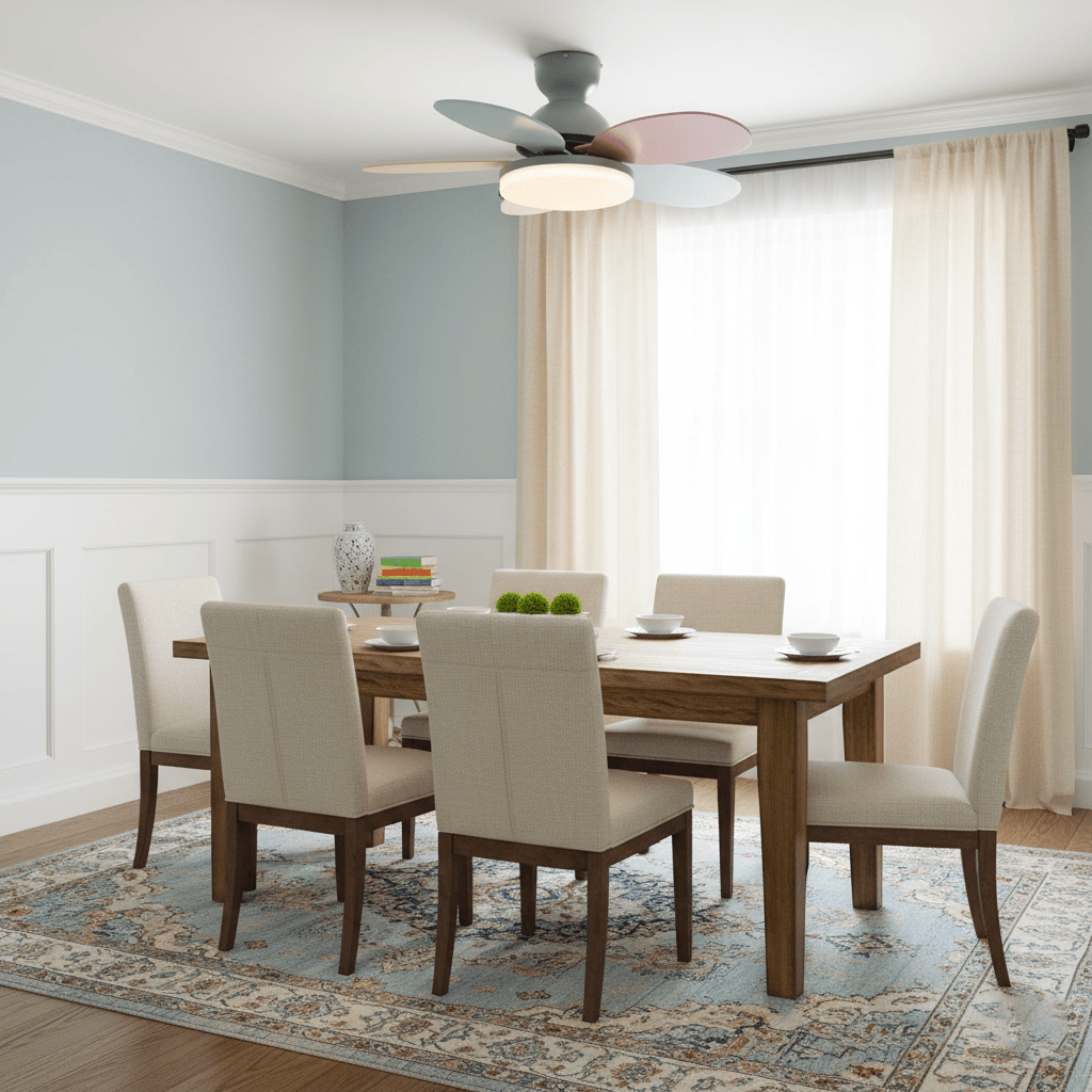 Ventilador de techo para interiores con luz LED, 35 pulgadas, aspas de madera con diseño curvo, 6 velocidades, control remoto, motor de CC para sala de estar, dormitorio, comedor, gris