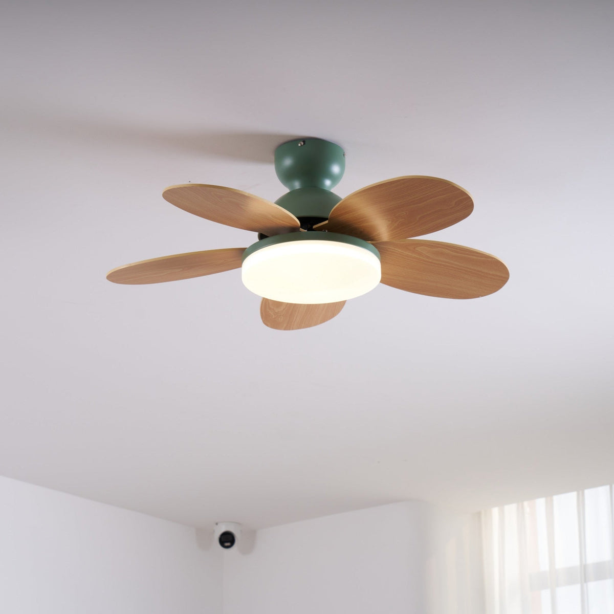 Ventilador de techo para interiores con luz LED, 35 pulgadas, aspas de madera con diseño curvo, 6 velocidades, control remoto, motor de CC para sala de estar, dormitorio, comedor, gris