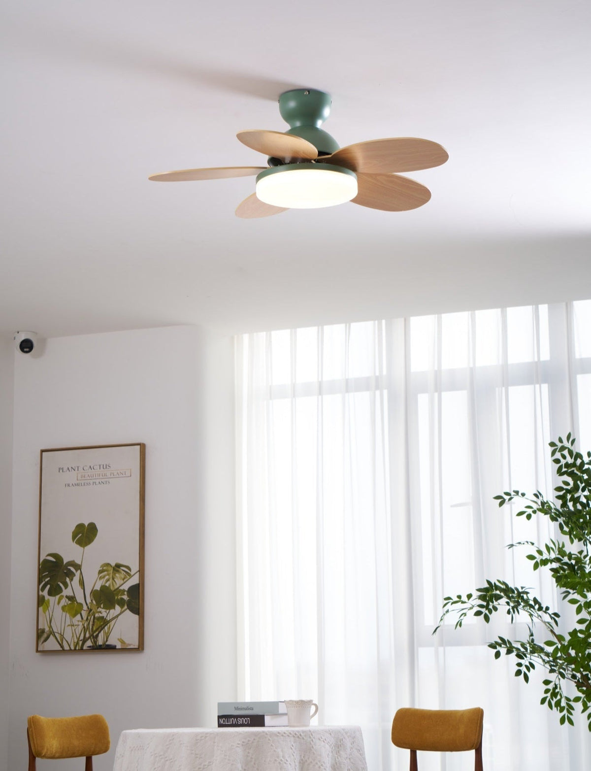 Ventilador de techo para interiores con luz LED, 35 pulgadas, aspas de madera con diseño curvo, 6 velocidades, control remoto, motor de CC para sala de estar, dormitorio, comedor, gris