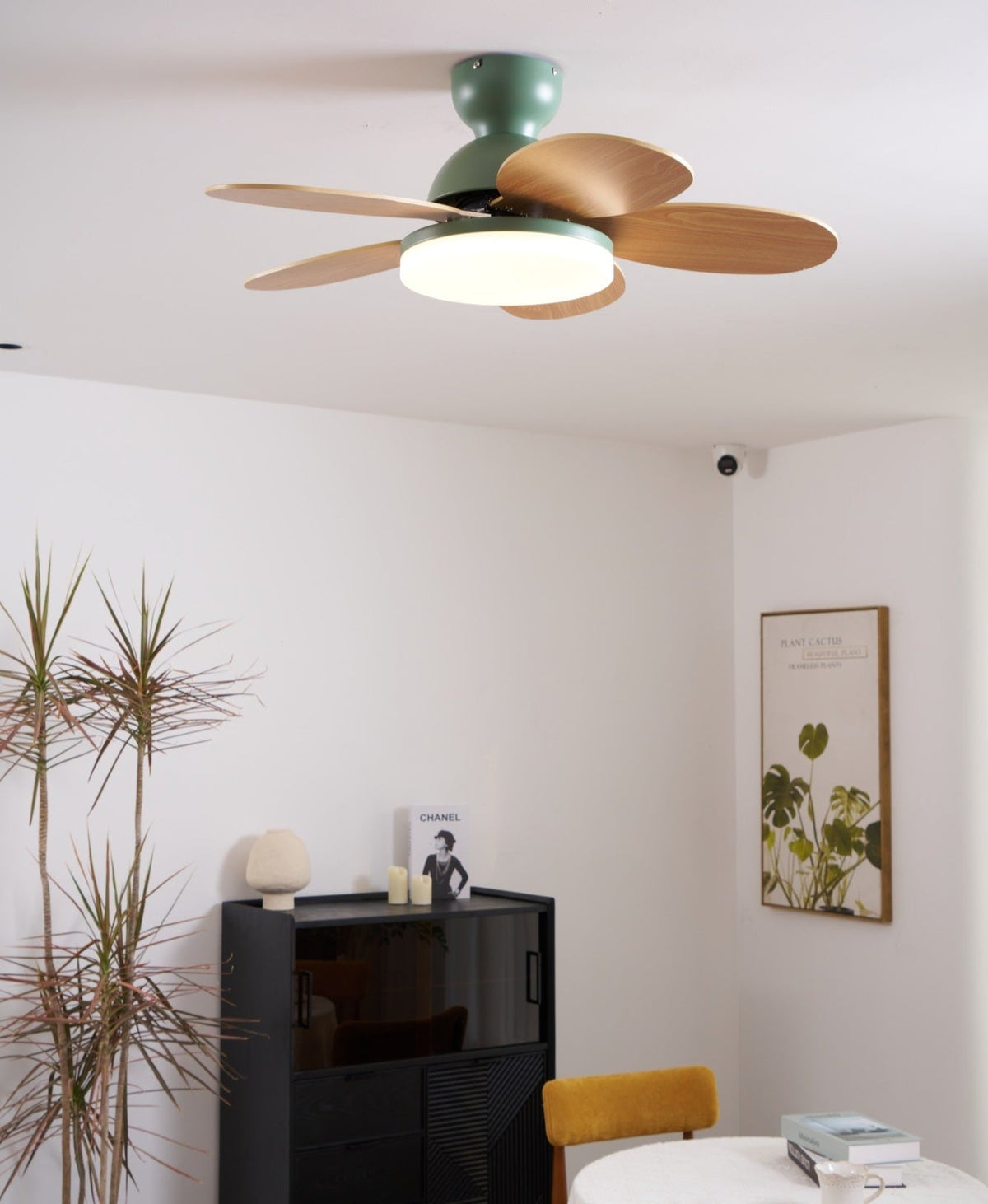 Ventilador de techo para interiores con luz LED, 35 pulgadas, aspas de madera con diseño curvo, 6 velocidades, control remoto, motor de CC para sala de estar, dormitorio, comedor, gris