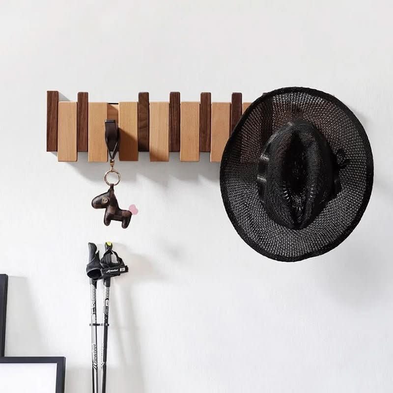 Compact Wooden Hook Rail with Flip-Down Pegs – Solid Hardwood Entryway Hanger for Coats, Bags & Accessories – Space-Saving Wall Mount for Ap | Thomler