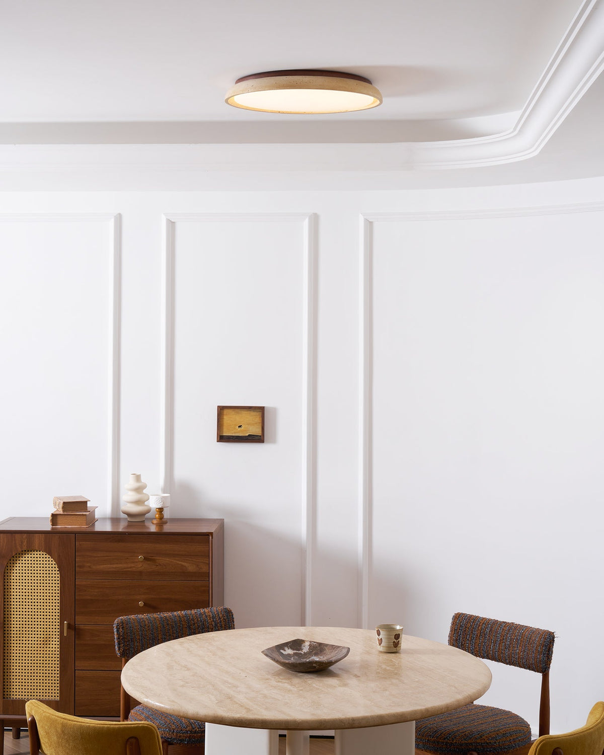 Stone Flush Mount Light Fixture 12 Inch Natural Travertine LED Overhead for Bedroom Hallway Bathroom Minimalist Round Warm Glow Wall or Ceil | Thomler