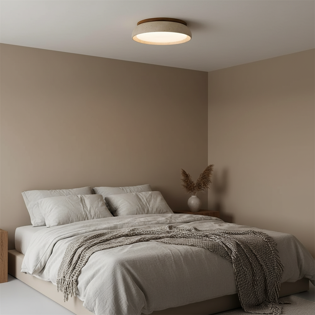 Stone Flush Mount Light Fixture 12 Inch Natural Travertine LED Overhead for Bedroom Hallway Bathroom Minimalist Round Warm Glow Wall or Ceil | Thomler