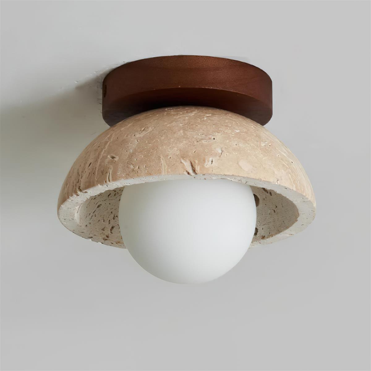Travertine Stone Flush Mount Light 5.9 in Diameter White Natural Wood Wall or Ceiling Fixture G9 Base Opal Glass Diffuser for Bathroom Bedro | Thomler
