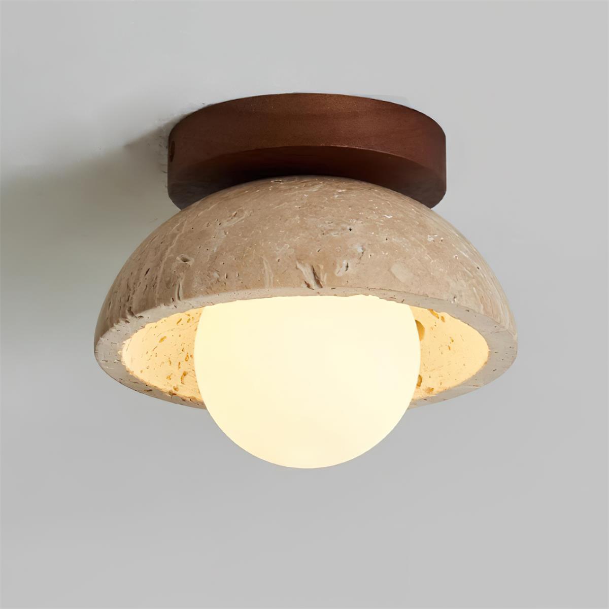 Travertine Stone Flush Mount Light 5.9 in Diameter White Natural Wood Wall or Ceiling Fixture G9 Base Opal Glass Diffuser for Bathroom Bedro | Thomler