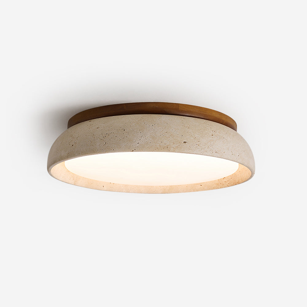 Stone Flush Mount Light Fixture 12 Inch Natural Travertine LED Overhead for Bedroom Hallway Bathroom Minimalist Round Warm Glow Wall or Ceil | Thomler