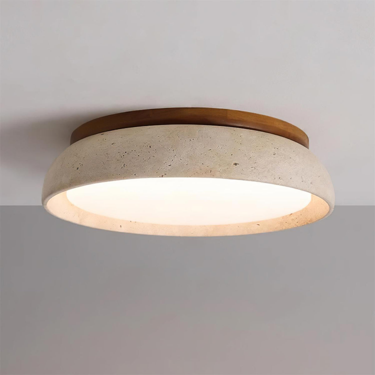 Stone Flush Mount Light Fixture 12 Inch Natural Travertine LED Overhead for Bedroom Hallway Bathroom Minimalist Round Warm Glow Wall or Ceil | Thomler