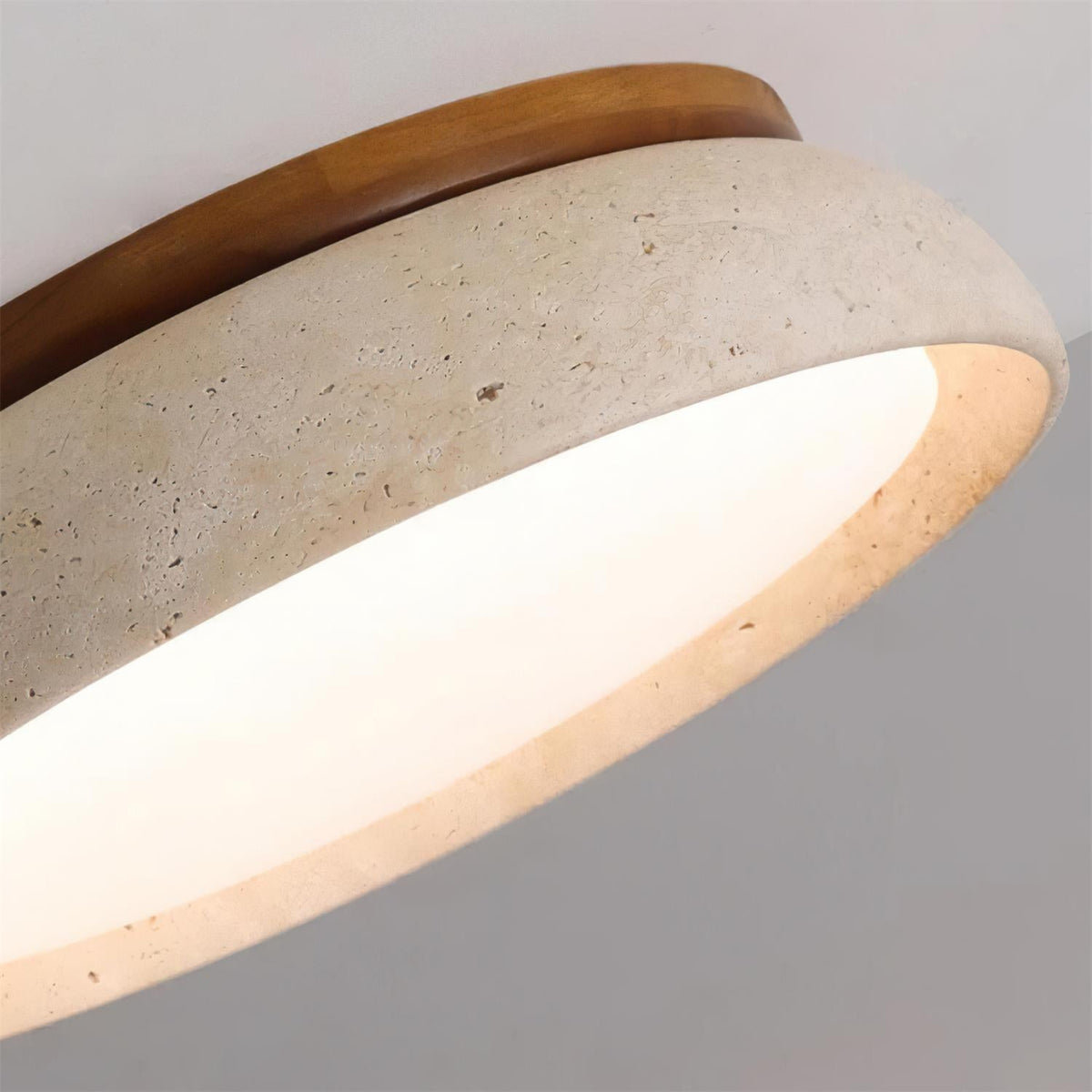 Stone Flush Mount Light Fixture 12 Inch Natural Travertine LED Overhead for Bedroom Hallway Bathroom Minimalist Round Warm Glow Wall or Ceil | Thomler