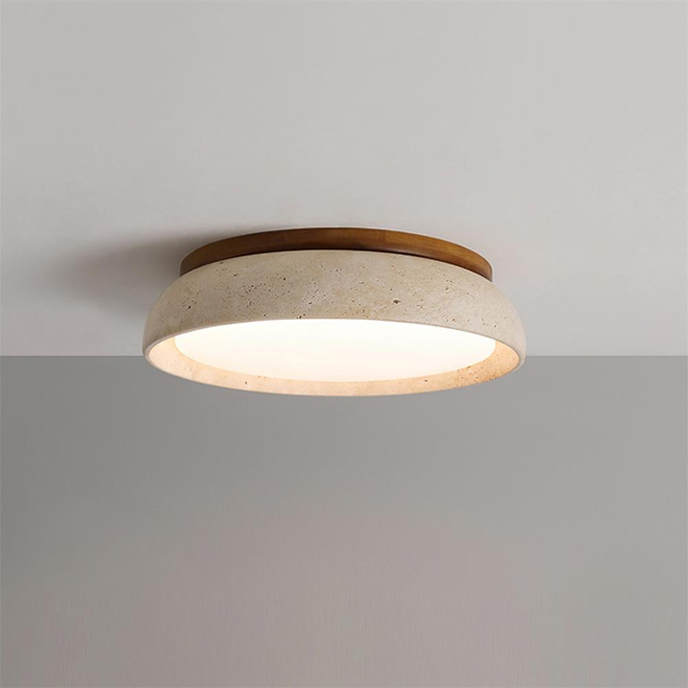Stone Flush Mount Light Fixture 12 Inch Natural Travertine LED Overhead for Bedroom Hallway Bathroom Minimalist Round Warm Glow Wall or Ceil | Thomler