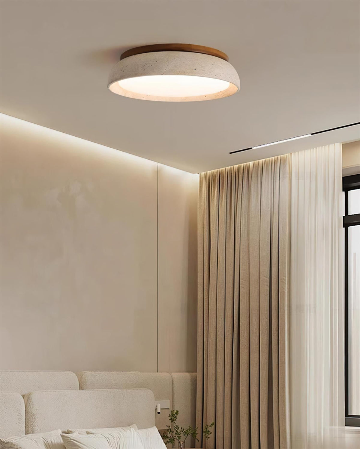 Stone Flush Mount Light Fixture 12 Inch Natural Travertine LED Overhead for Bedroom Hallway Bathroom Minimalist Round Warm Glow Wall or Ceil | Thomler