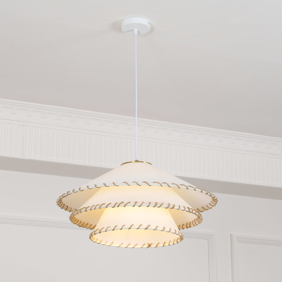 Oversized Fabric Drum Shade Ceiling Light for Kitchen Island & Dining Table – Adjustable Height Indoor Fixture with E26 Socket, Warm Ambient | Thomler
