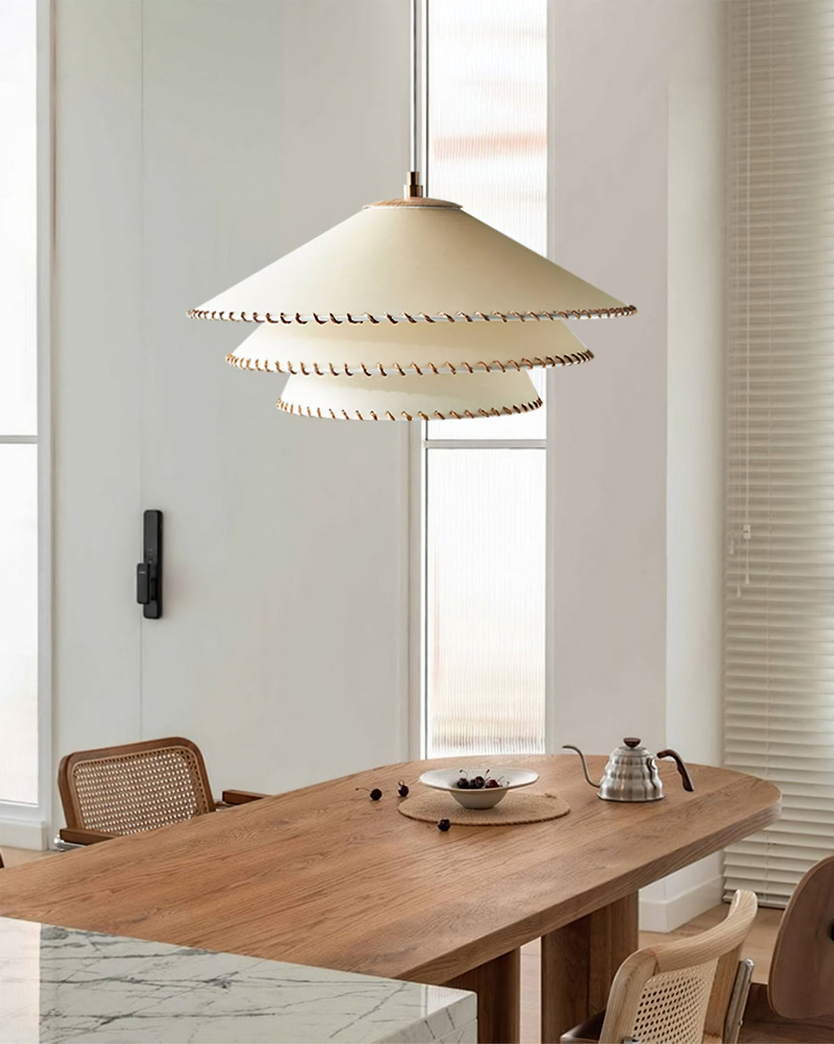 Oversized Fabric Drum Shade Ceiling Light for Kitchen Island & Dining Table – Adjustable Height Indoor Fixture with E26 Socket, Warm Ambient | Thomler