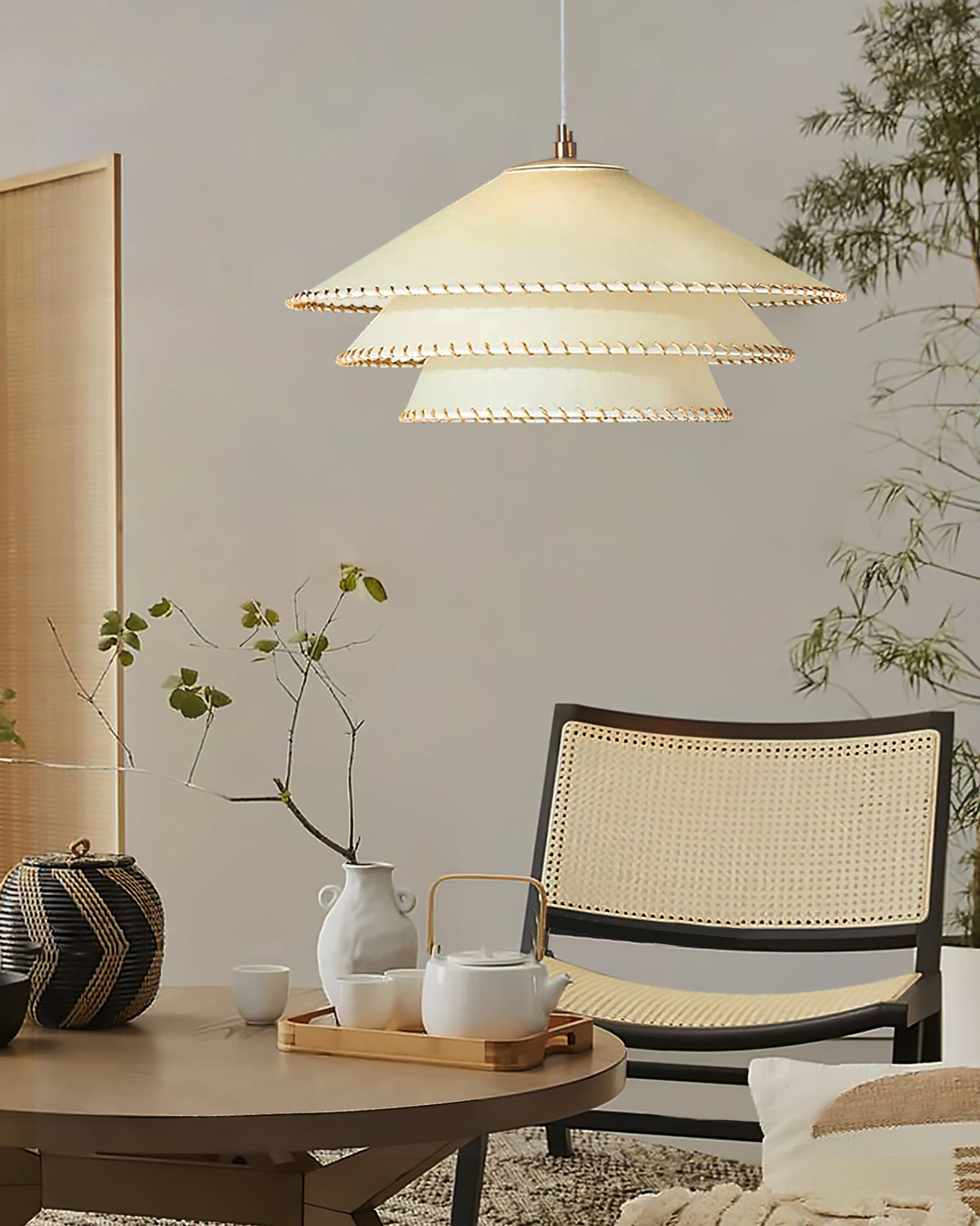 Oversized Fabric Drum Shade Ceiling Light for Kitchen Island & Dining Table – Adjustable Height Indoor Fixture with E26 Socket, Warm Ambient | Thomler
