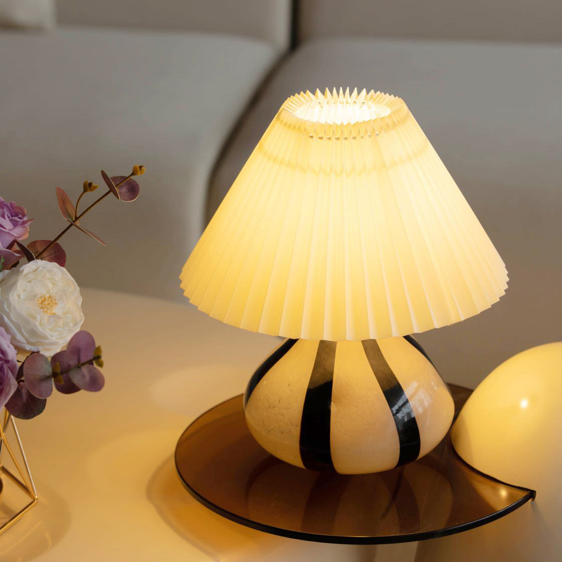 Plug-In Bedside Lamp with Push-Button Switch – 12 in Glass Shade Accent Light for Nightstand, Desk