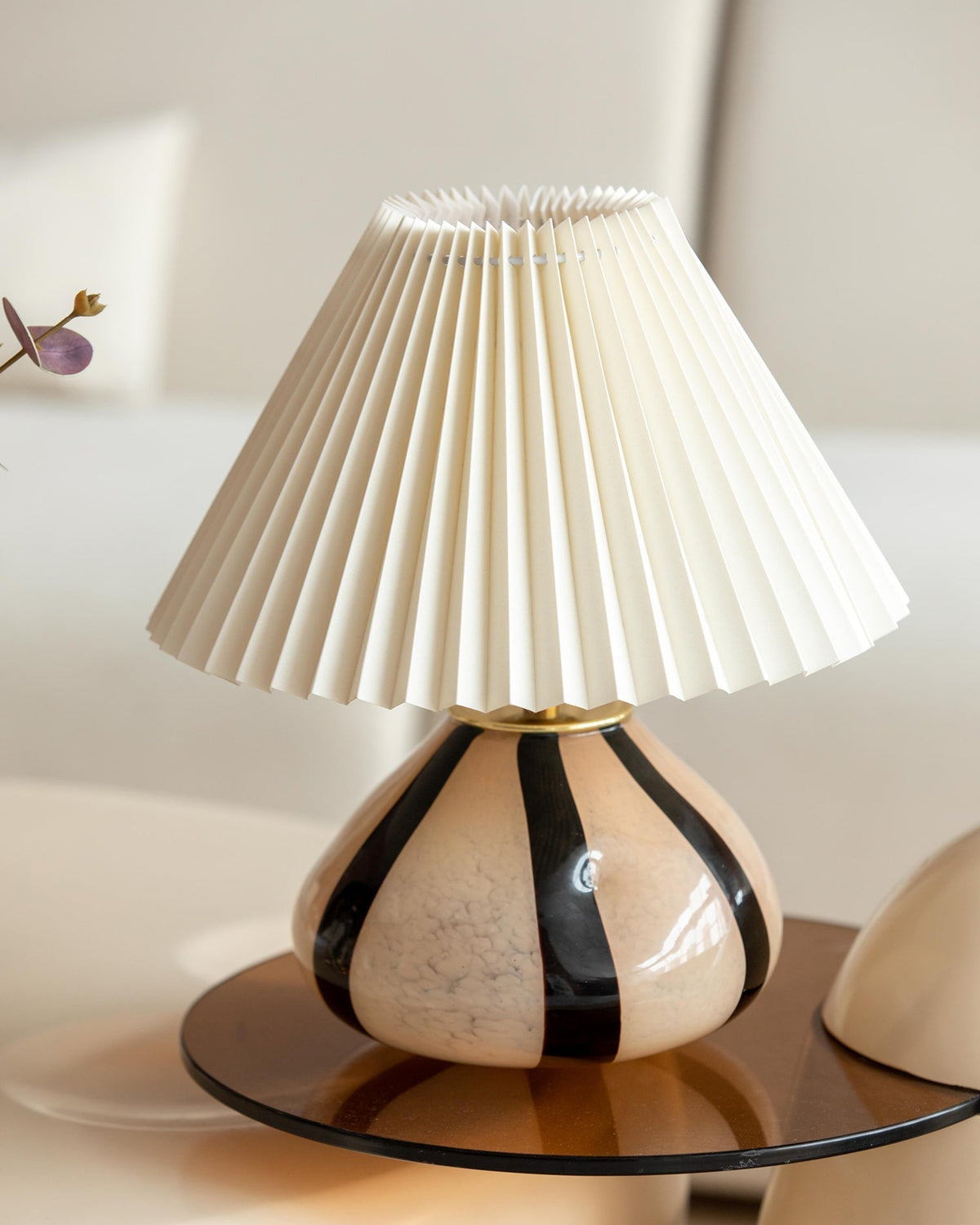 Plug-In Bedside Lamp with Push-Button Switch – 12 in Glass Shade Accent Light for Nightstand, Desk