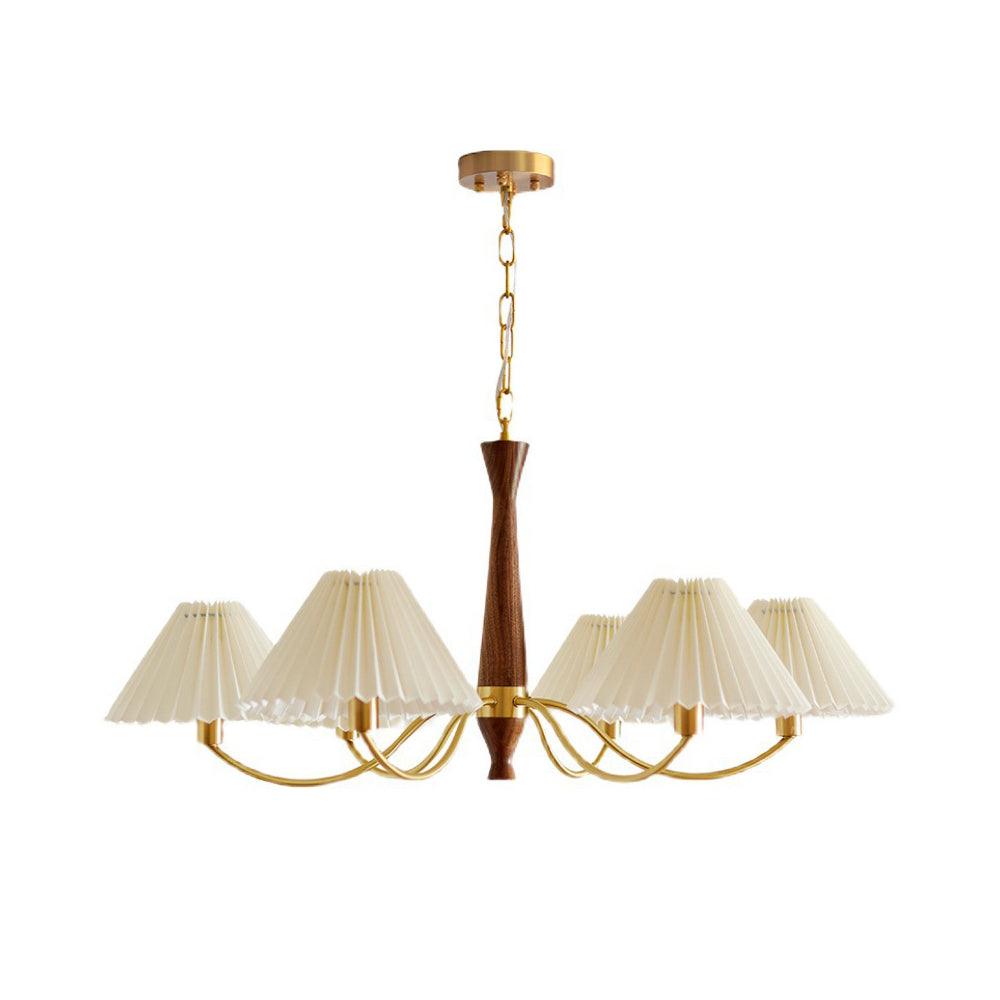 Overheadstoffen kaparmatuur met gebogen armen voor eettafels & open keukens – Essenhout & ijzeren frame met verstelbare ketting in beige | Thomler