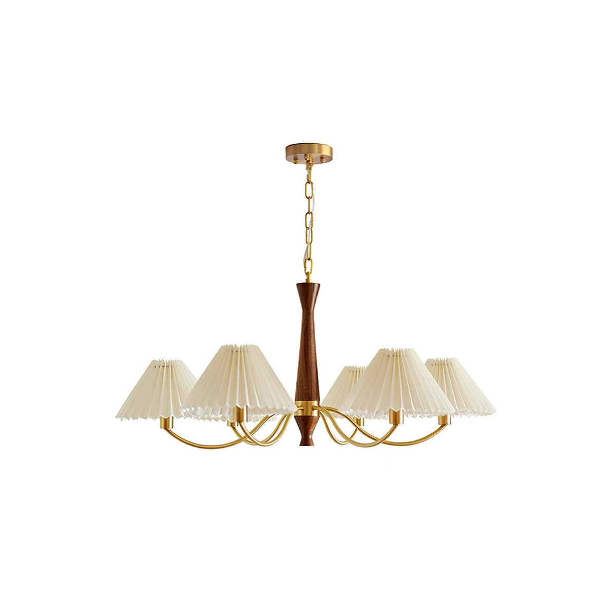 Overheadstoffen kaparmatuur met gebogen armen voor eettafels & open keukens – Essenhout & ijzeren frame met verstelbare ketting in beige | Thomler