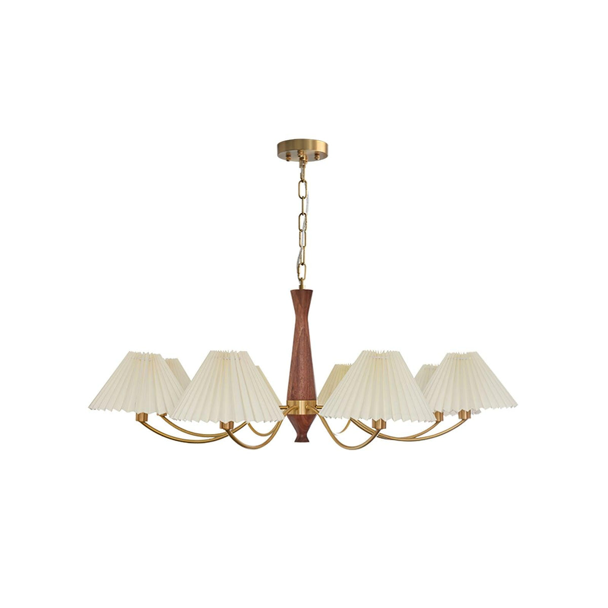 Overheadstoffen kaparmatuur met gebogen armen voor eettafels & open keukens – Essenhout & ijzeren frame met verstelbare ketting in beige | Thomler